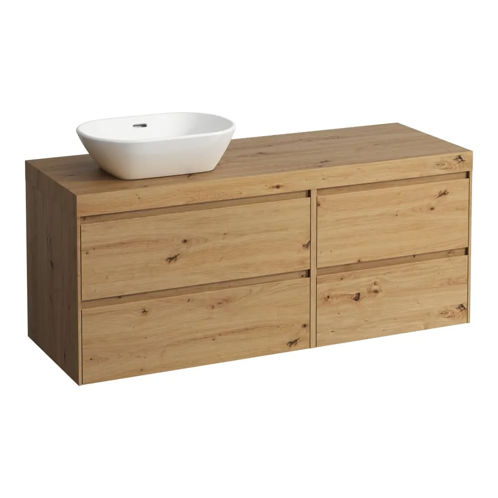 LAUFEN LANI Modulární sestava 1400, umyvadlová deska 65 mm (.267 divoký dub), s výřezem vlevo, se 4 zásuvkami: zásuvkový element 800 levý + zásuvkový element 600 pravý 1370 x 495 x 580 mm #H4065821122671 - 267 - Divoký dub