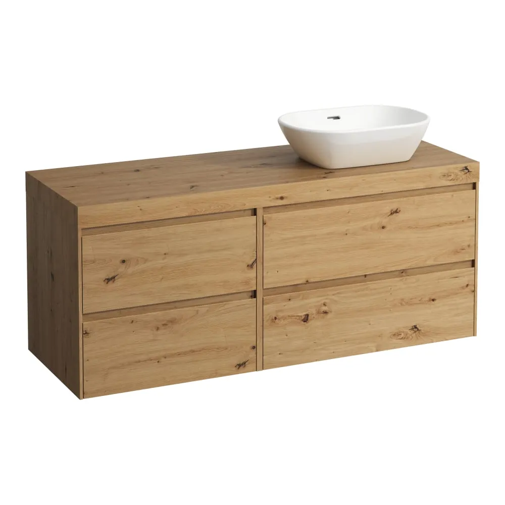 LAUFEN LANI Modulární sestava 1400, umyvadlová deska 65 mm (.267 divoký dub), s výřezem vpravo, se 4 zásuvkami: zásuvkový element 800 pravý + zásuvkový element 600 levý 1370 x 495 x 580 mm #H4065831122671 - 267 - Divoký dub