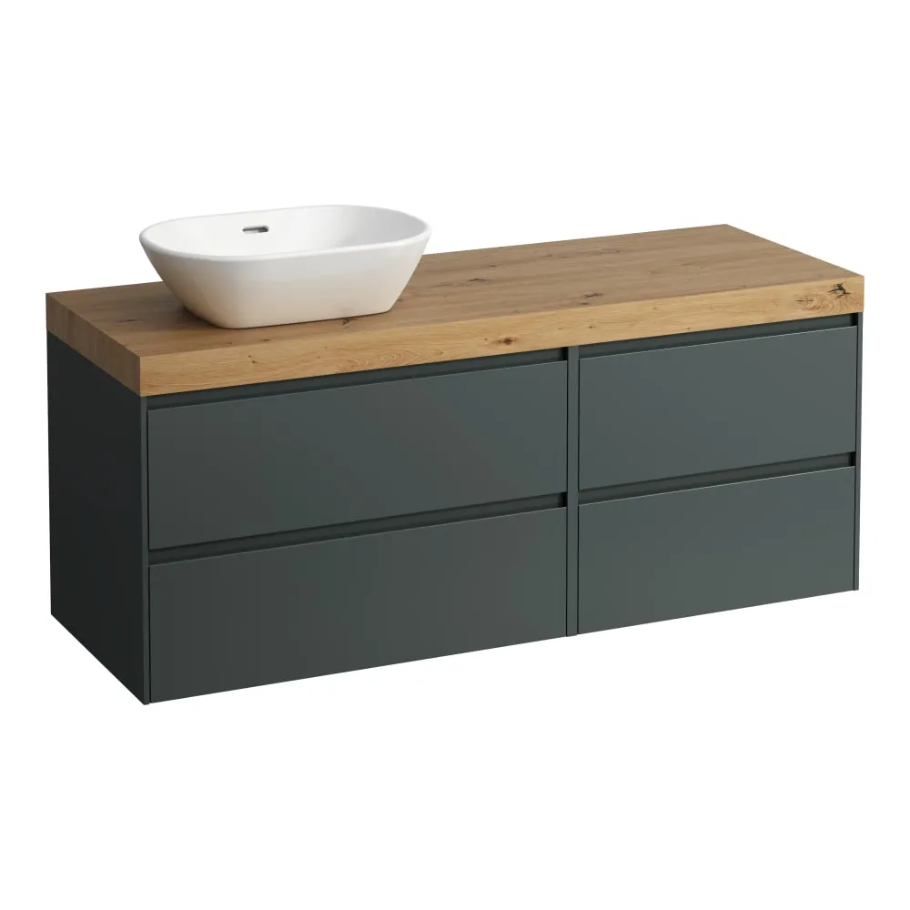 LAUFEN LANI Modulární sestava 1400, umyvadlová deska 65 mm (.267 divoký dub), s výřezem vlevo, se 4 zásuvkami: zásuvkový element 800 levý + zásuvkový element 600 pravý 1370 x 495 x 580 mm #H4065821122661 - 266 - Šedá traffic