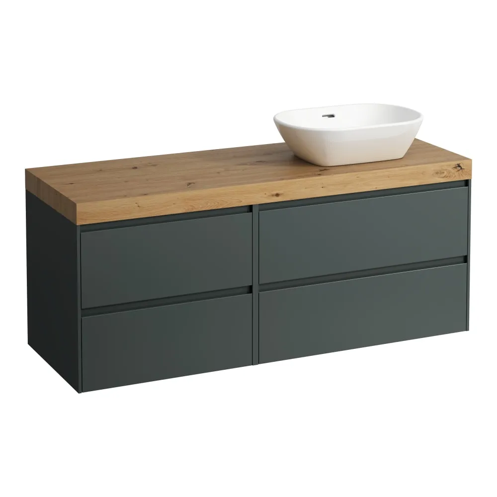 LAUFEN LANI Modulární sestava 1400, umyvadlová deska 65 mm (.267 divoký dub), s výřezem vpravo, se 4 zásuvkami: zásuvkový element 800 pravý + zásuvkový element 600 levý 1370 x 495 x 580 mm #H4065831122661 - 266 - Šedá traffic