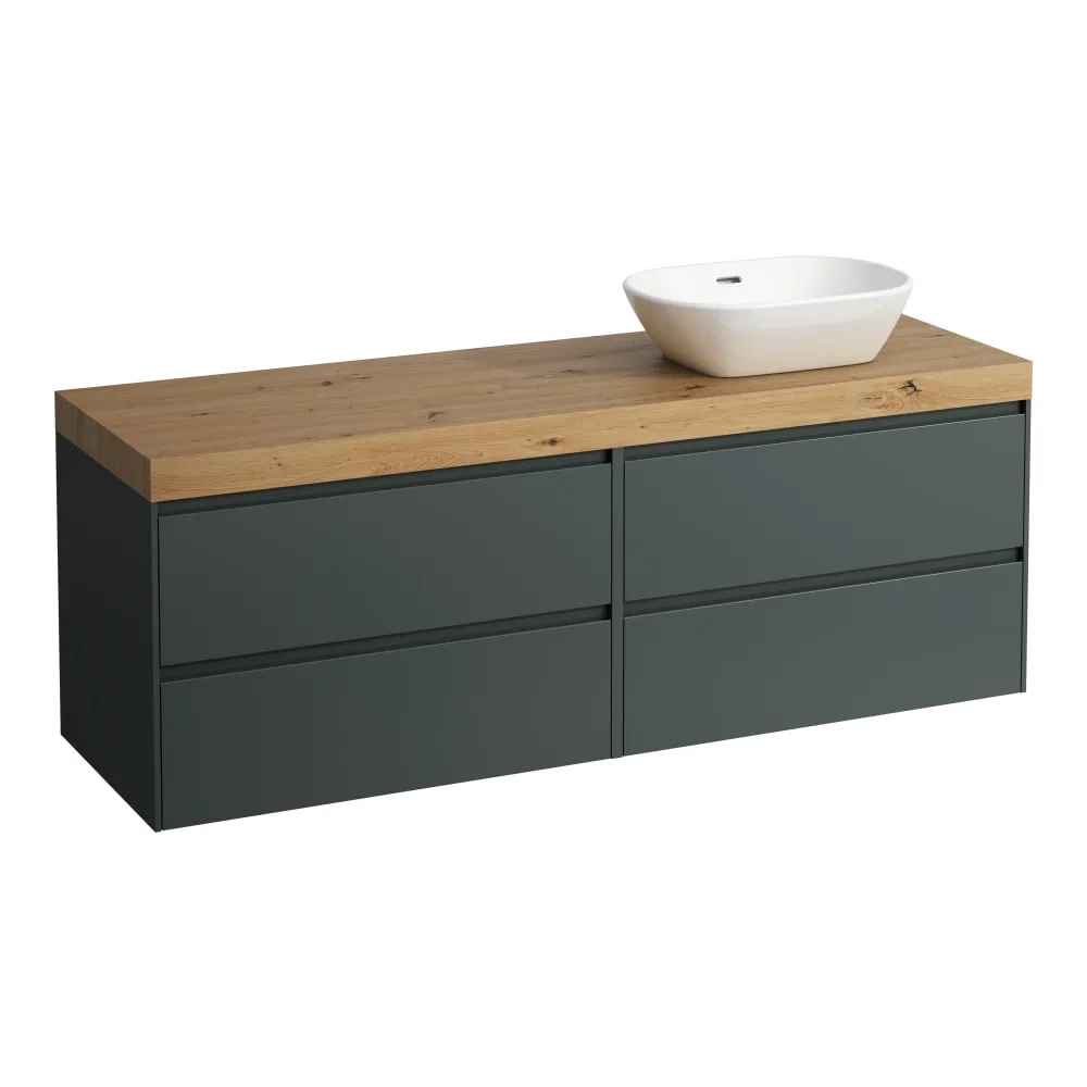 LAUFEN LANI Modulární sestava 1600, umyvadlová deska 65 mm (.267 divoký dub), s výřezem vpravo, se 4 zásuvkami: zásuvkový element 800 pravý + zásuvkový element 800 levý 1570 x 495 x 580 mm #H4065931122661 - 266 - Šedá traffic