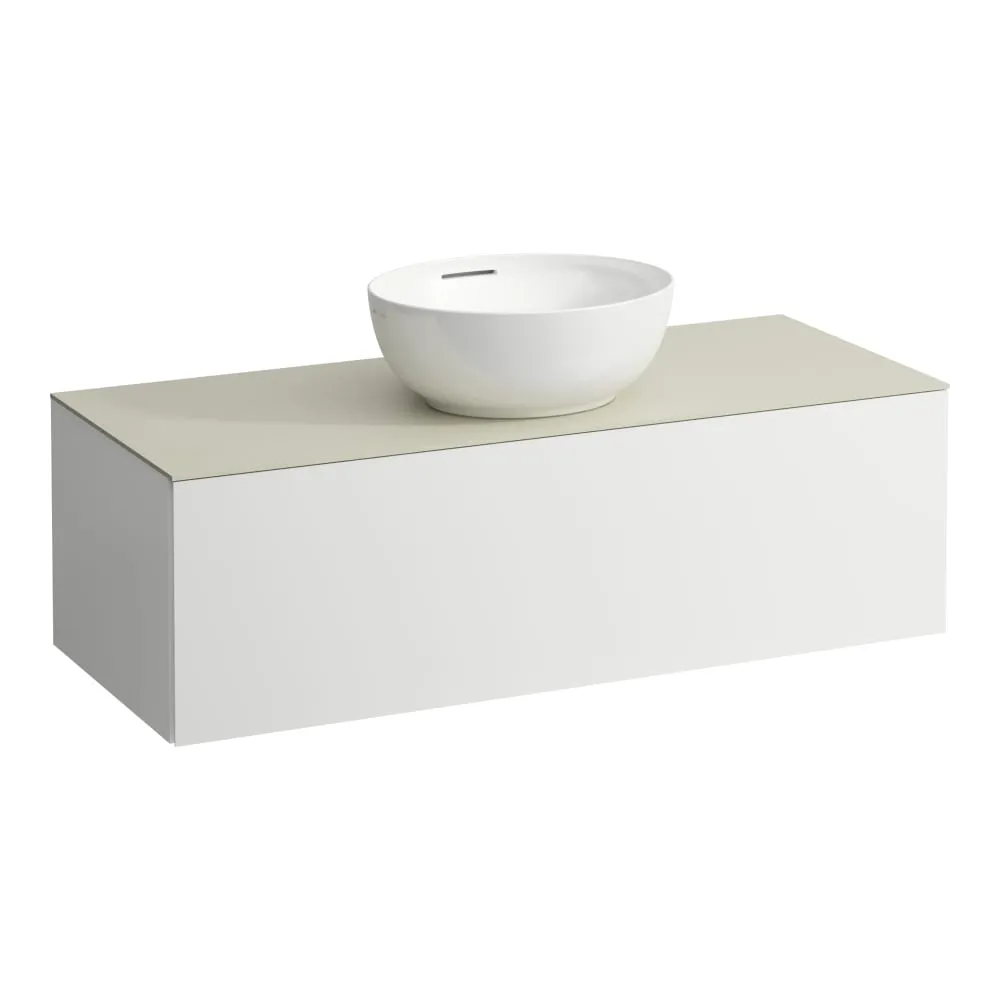 LAUFEN ILBAGNOALESSI Zásuvkový element 1200, s jednou zásuvkou, s výřezem uprostřed, s vrchní deskou Calce Avorio, pro umyvadlo H818975/6, H818977/8 1200 x 500 x 370 mm #H4313110972601 - 260 - Bílá mat