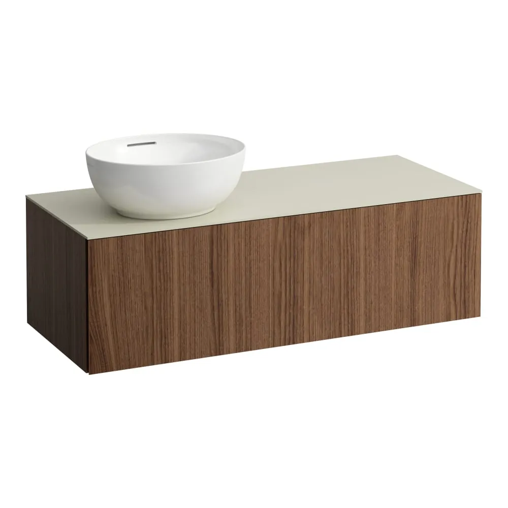 LAUFEN ILBAGNOALESSI Zásuvkový element 1200, s jednou zásuvkou, s výřezem vlevo, s vrchní deskou Calce Avorio, pro umyvadlo H818975/6, H818977/8 1200 x 500 x 370 mm #H4313120976301 - 630 - Noce canaletto - Dřevěná dýha