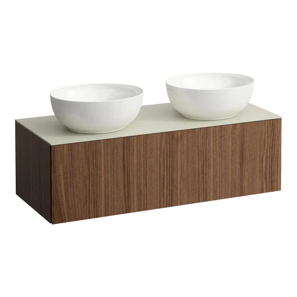 LAUFEN ILBAGNOALESSI Zásuvkový element 1200, s jednou zásuvkou, s výřezem vlevo a vpravo, s vrchní deskou Calce Avorio, pro umyvadlo H818975/6 1200 x 500 x 370 mm #H4313140976301 - 630 - Noce canaletto - Dřevěná dýha