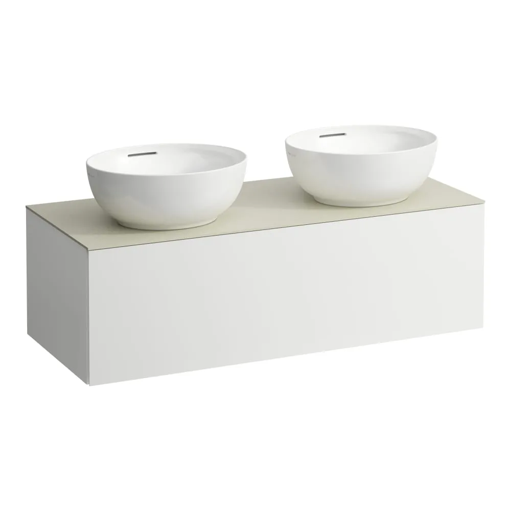 LAUFEN ILBAGNOALESSI Zásuvkový element 1200, s jednou zásuvkou, s výřezem vlevo a vpravo, s vrchní deskou Calce Avorio, pro umyvadlo H818975/6 1200 x 500 x 370 mm #H4313140972601 - 260 - Bílá mat