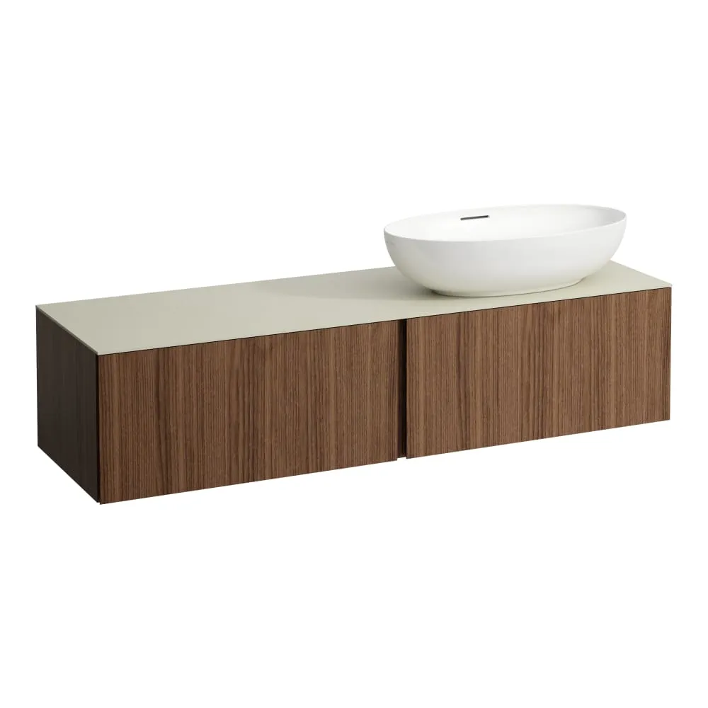 LAUFEN ILBAGNOALESSI Zásuvkový element 1600, se 2 zásuvkami, s výřezem vpravo, s vrchní deskou Calce Avorio vč. otvoru pro baterii, pro umyvadlo H818975/6, H818977/8 1600 x 500 x 370 mm #H4313560976301 - 630 - Noce canaletto - Dřevěná dýha