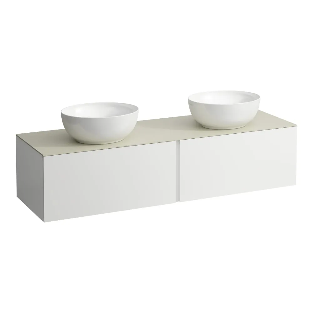 LAUFEN ILBAGNOALESSI Zásuvkový element 1600, se 2 zásuvkami, s výřezem vlevo a vpravo, s vrchní deskou Calce Avorio, pro umyvadlo H818975/6, H818977/8 1600 x 500 x 370 mm #H4313540972601 - 260 - Bílá mat