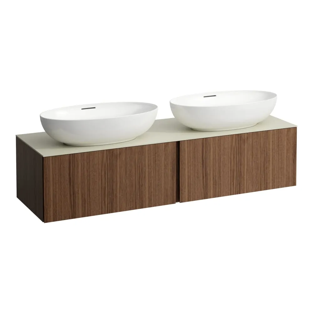 LAUFEN ILBAGNOALESSI Zásuvkový element 1600, se 2 zásuvkami, s výřezem vlevo a vpravo, s vrchní deskou Calce Avorio, pro umyvadlo H818975/6, H818977/8 1600 x 500 x 370 mm #H4313540976301 - 630 - Noce canaletto - Dřevěná dýha
