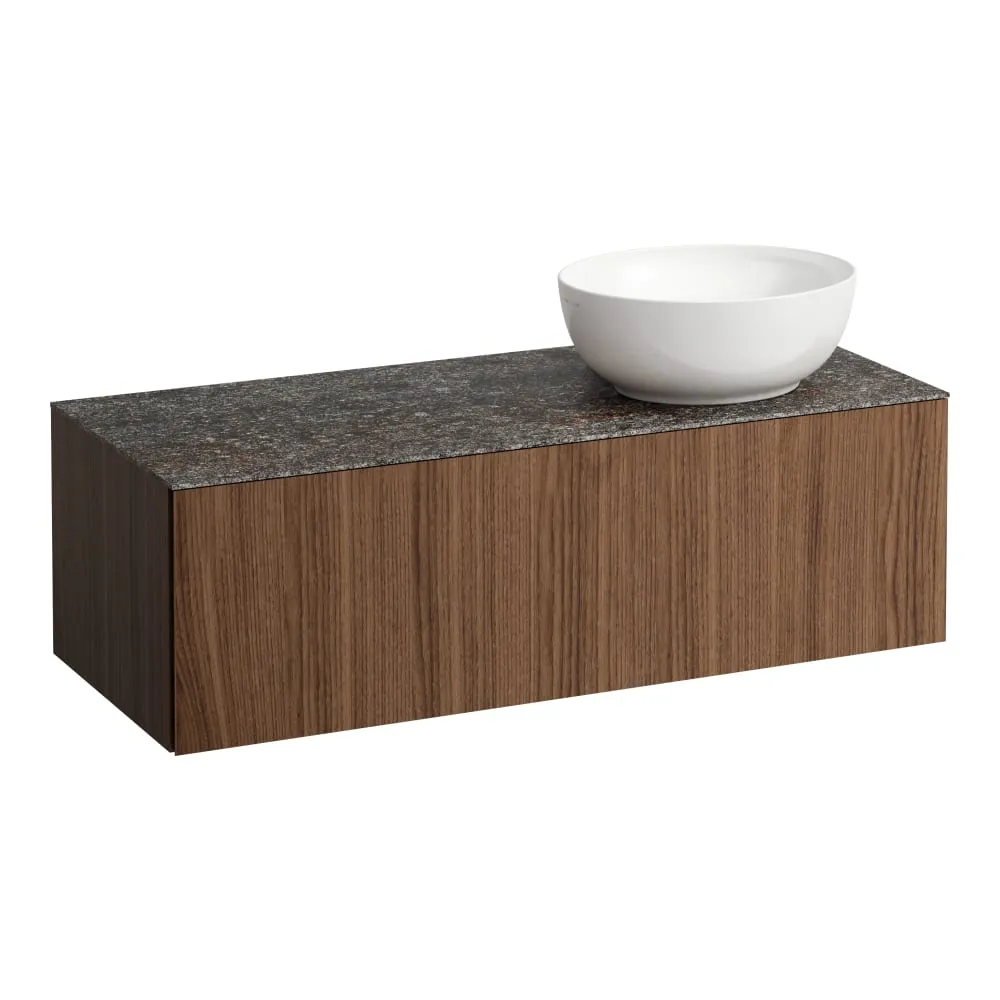 LAUFEN ILBAGNOALESSI Zásuvkový element 1200, s jednou zásuvkou, s výřezem vpravo, s vrchní deskou Marrone Naturale, pro umyvadlo H818975/6, H818977/8 1200 x 500 x 370 mm #H4323130976301 - 630 - Noce canaletto - Dřevěná dýha