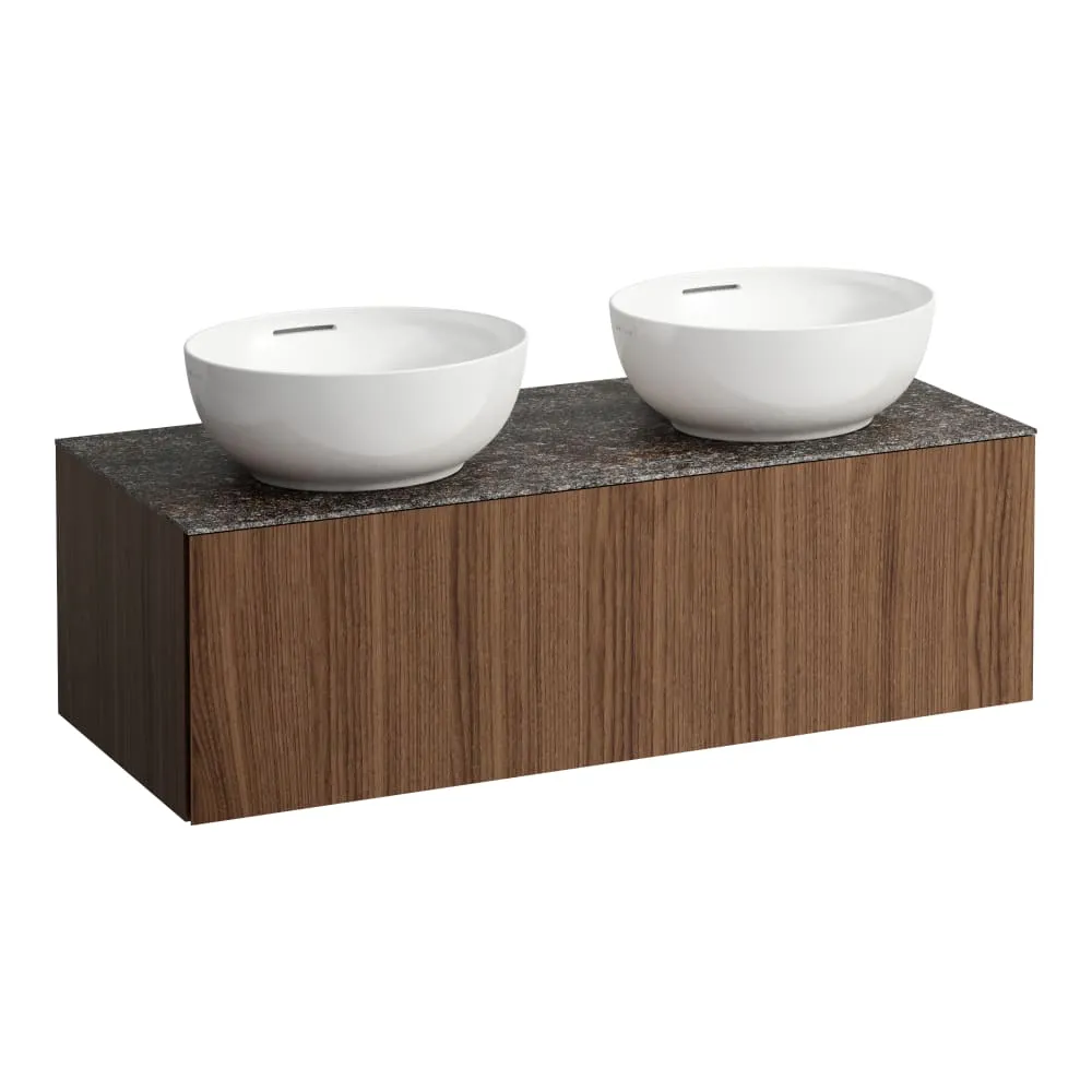 LAUFEN ILBAGNOALESSI Zásuvkový element 1200, s jednou zásuvkou, s výřezem vlevo a vpravo, s vrchní deskou Marrone Naturale, pro umyvadlo H818975/6 1200 x 500 x 370 mm #H4323140976301 - 630 - Noce canaletto - Dřevěná dýha