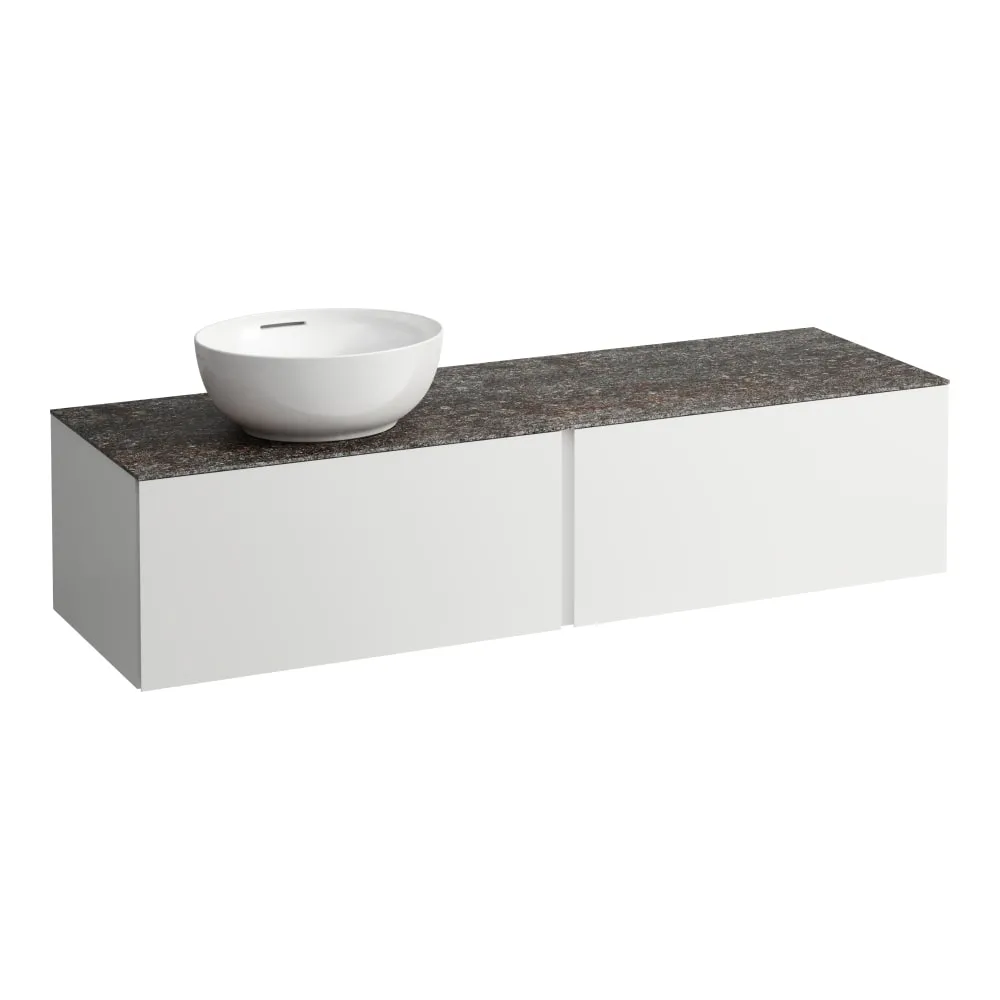 LAUFEN ILBAGNOALESSI Zásuvkový element 1600, se 2 zásuvkami, s výřezem vlevo, s vrchní deskou Marrone Naturale, pro umyvadlo H818975/6, H818977/8 1600 x 500 x 370 mm #H4323520972601 - 260 - Bílá mat