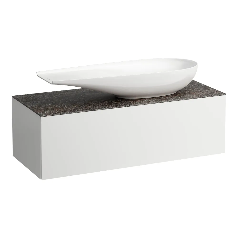 LAUFEN ILBAGNOALESSI Zásuvkový element 1200, s jednou zásuvkou, s výřezem vpravo, s vrchní deskou Marrone Naturale, pro umyvadlo H818974 1200 x 500 x 370 mm #H4323230972601 - 260 - Bílá mat