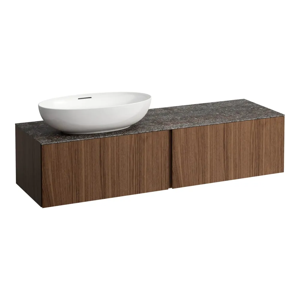 LAUFEN ILBAGNOALESSI Zásuvkový element 1600, se 2 zásuvkami, s výřezem vlevo, s vrchní deskou Marrone Naturale vč. otvoru pro baterii, pro umyvadlo H818975/6, H818977/8 1600 x 500 x 370 mm #H4323550976301 - 630 - Noce canaletto - Dřevěná dýha