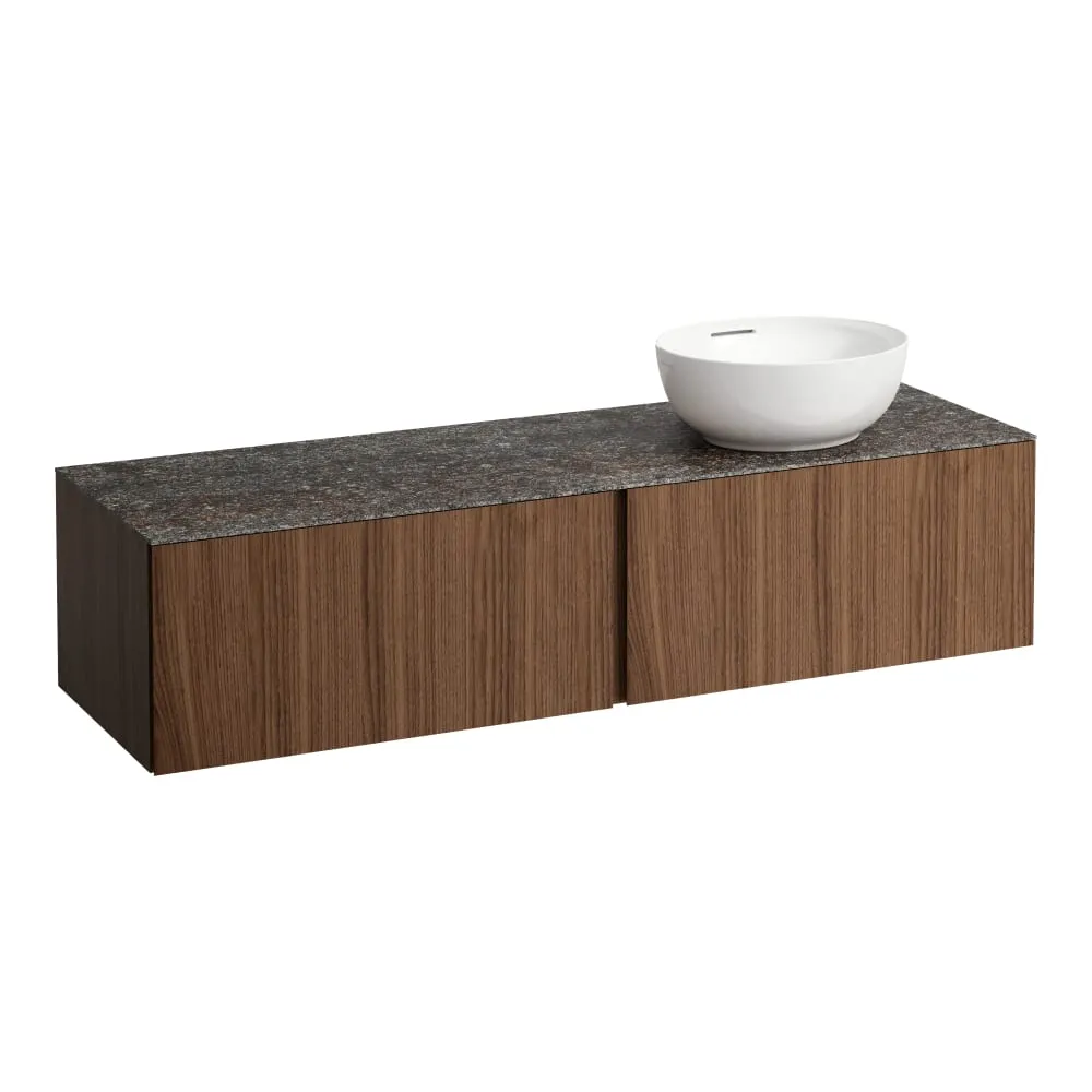 LAUFEN ILBAGNOALESSI Zásuvkový element 1600, se 2 zásuvkami, s výřezem vpravo, s vrchní deskou Marrone Naturale vč. otvoru pro baterii, pro umyvadlo H818975/6, H818977/8 1600 x 500 x 370 mm #H4323560976301 - 630 - Noce canaletto - Dřevěná dýha