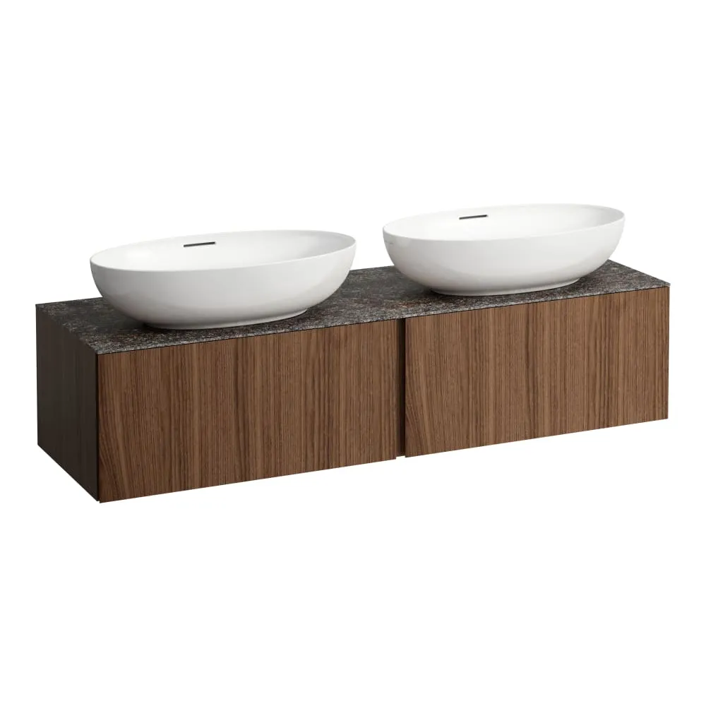 LAUFEN ILBAGNOALESSI Zásuvkový element 1600, se 2 zásuvkami, s výřezem vlevo a vpravo, s vrchní deskou Marrone Naturale vč. otvoru pro baterii, pro umyvadlo H818975/6, H818977/8 1600 x 500 x 370 mm #H4323570976301 - 630 - Noce canaletto - Dřevěná dýha