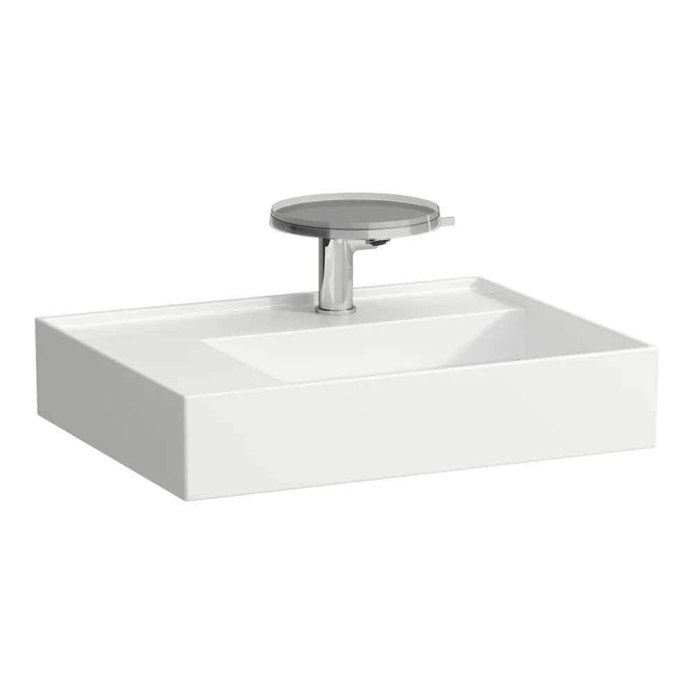 LAUFEN Kartell LAUFEN Umyvadlo se skrytým odpadem, odkládací plocha vlevo, broušená spodní část 600 x 460 x 120 mm #H8183354001581 - 400 - Bílá LCC (LAUFEN Clean Coat)