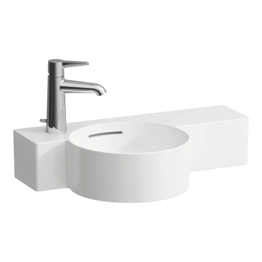 LAUFEN VAL Kulaté umývátko, s odkládací plochou vpravo, řezatelné do 430 mm 550 x 315 x 115 mm #H815283A001131 - A00 - Bílá LCC Active (LAUFEN Clean Coat Active)