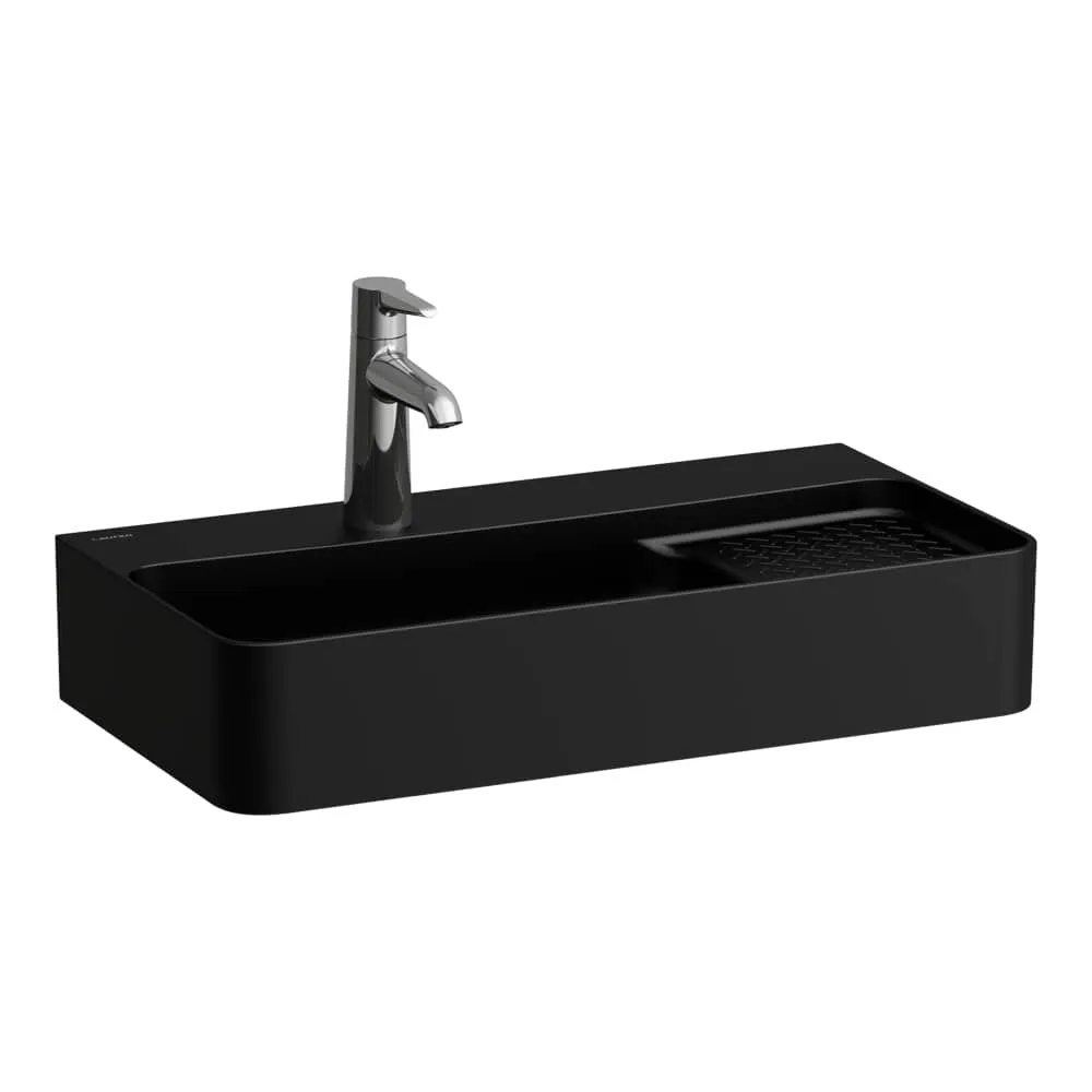 LAUFEN VAL Umyvadlo, compact, broušená spodní část, se sníženou odkládací plochou s reliéfem vpravo 600 x 310 x 115 mm #H8172857161041 - 716 - Černá mat
