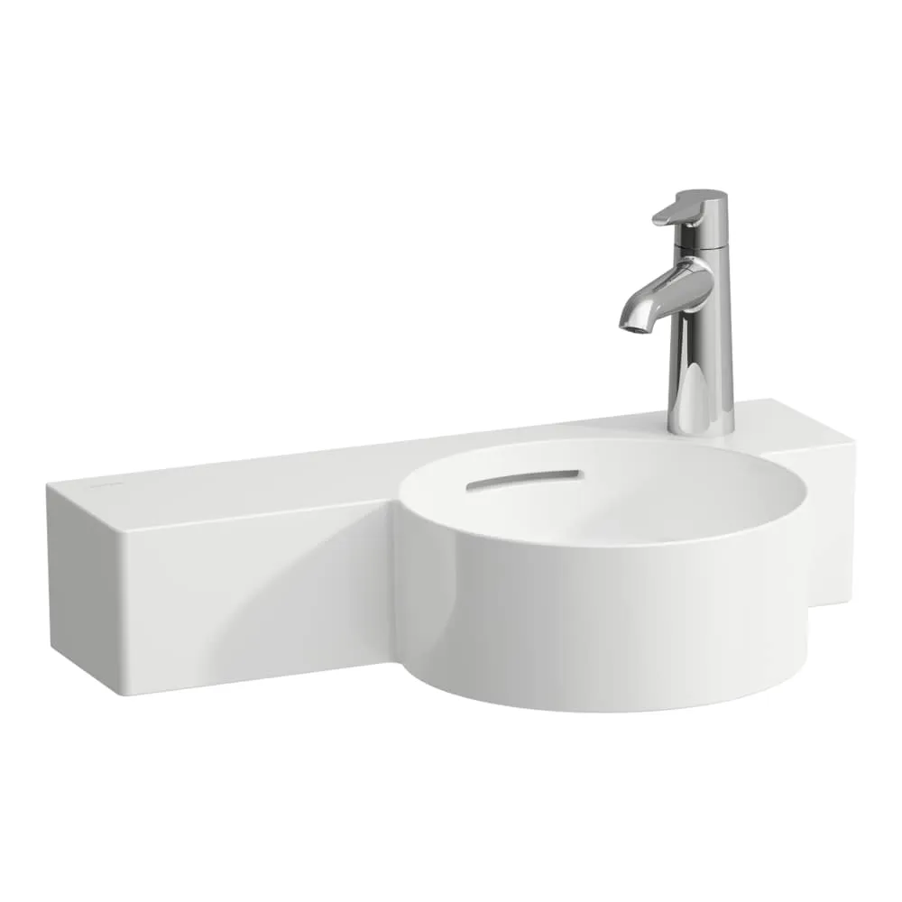 LAUFEN VAL Kulaté umývátko, s odkládací plochou vlevo, řezatelné do 430 mm 550 x 315 x 115 mm #H815284A001141 - A00 - Bílá LCC Active (LAUFEN Clean Coat Active)