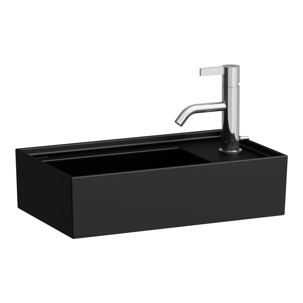 LAUFEN Kartell LAUFEN Umyvátko, asymetrické, se skrytým opadem, s armaturní deskou vpravo 460 x 280 x 120 mm #H8153347161121 - 716 - Černá mat