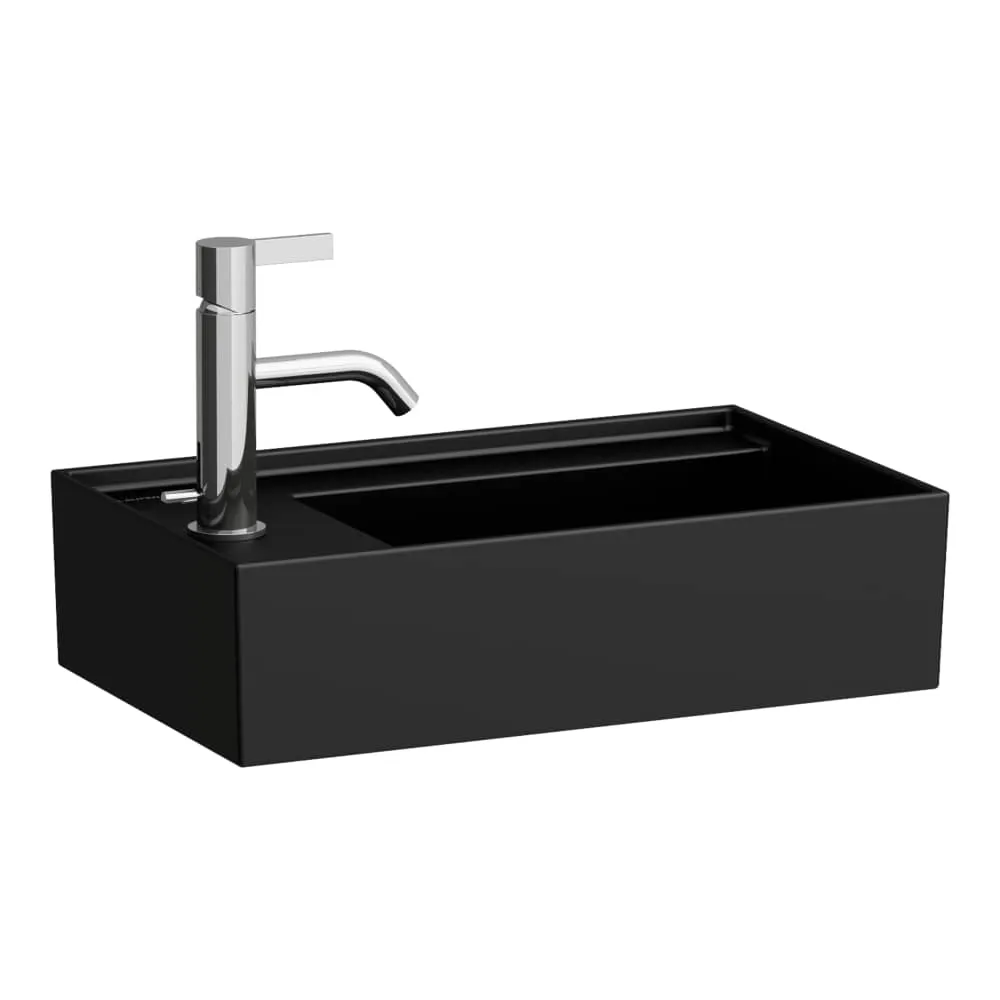 LAUFEN Kartell LAUFEN Umyvátko, asymetrické, se skrytým opadem, s armaturní deskou vlevo 460 x 280 x 120 mm #H8153350201121 - 020 - Černá lesklá