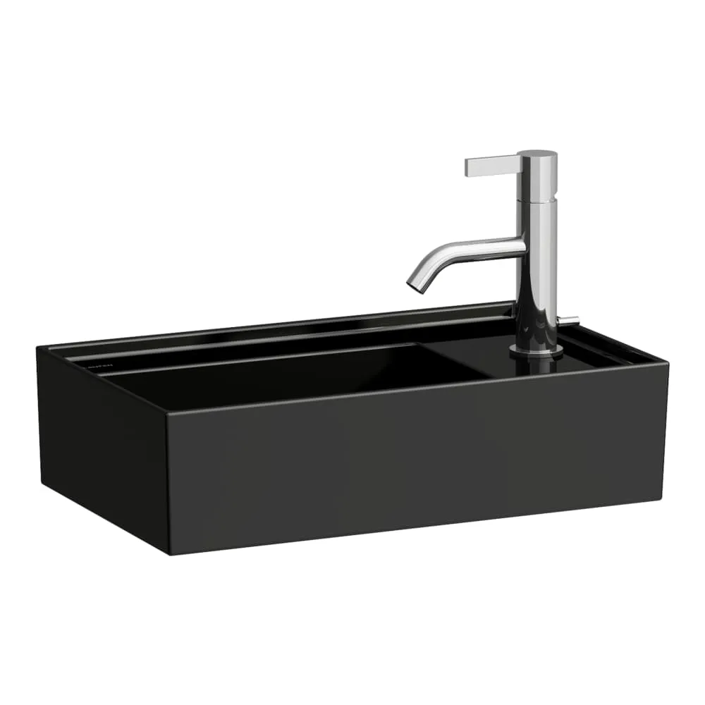 LAUFEN Kartell LAUFEN Umyvátko, asymetrické, se skrytým opadem, s armaturní deskou vpravo 460 x 280 x 120 mm #H8153340201121 - 020 - Černá lesklá