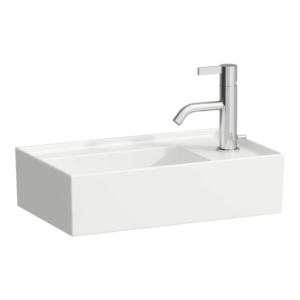 LAUFEN Kartell LAUFEN Umyvátko, asymetrické, se skrytým opadem, s armaturní deskou vpravo 460 x 280 x 120 mm #H815334A001111 - A00 - Bílá LCC Active (LAUFEN Clean Coat Active)