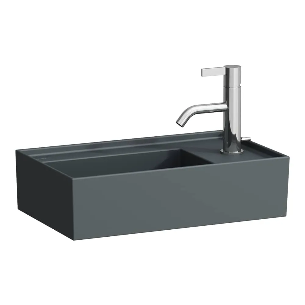 LAUFEN Kartell LAUFEN Umyvátko, asymetrické, se skrytým opadem, s armaturní deskou vpravo 460 x 280 x 120 mm #H8153347581111 - 758 - Grafit mat