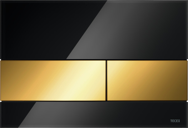 Obrázek TECEsquare ovládací tlačítka splachován, systém dvoumnožstevního splachování 9240808 , černé sklo, zlatá tlačítka
