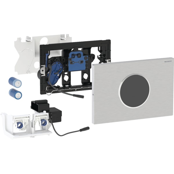 GEBERIT Ovládání WC Geberit elektronické, napájení z baterie, pro splachovací nádržku pod omítku Sigma 12 cm, s ovládacím tlačítkem Sigma10, Round, automatické / bezdotykové, přišroubovatelné Deska: černá Designový kroužek: černý matný #115.909.DW.6