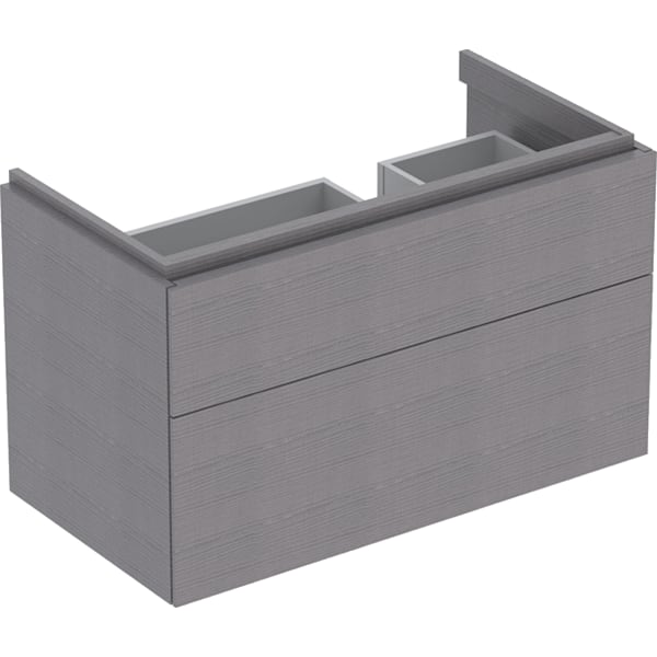 GEBERIT Skříňka pod umyvadlo Geberit Xeno² s odkládací plochou, se dvěma zásuvkami Šedá scultura / Melamin struktura dřeva #500.516.43.1